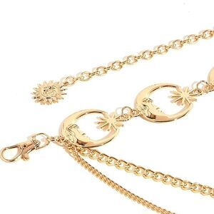 XMAS SALE Vintage Gold Celestial Star and Moon Layered Chain Belt